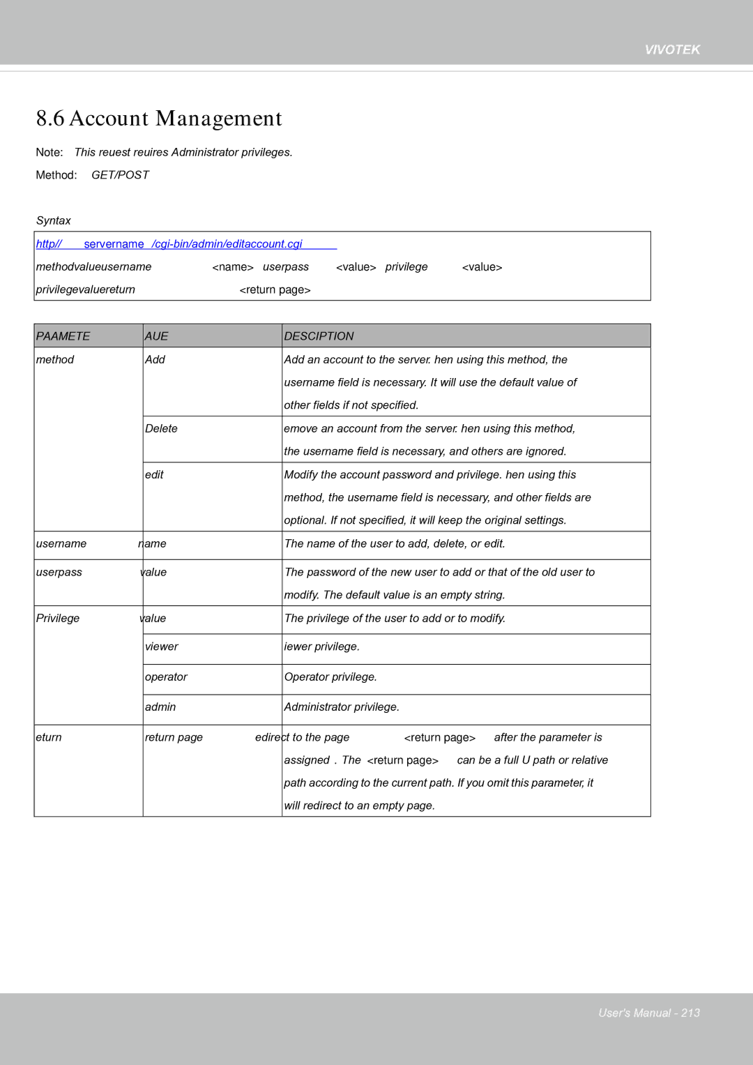 Vivotek FE8181V user manual Account Management 