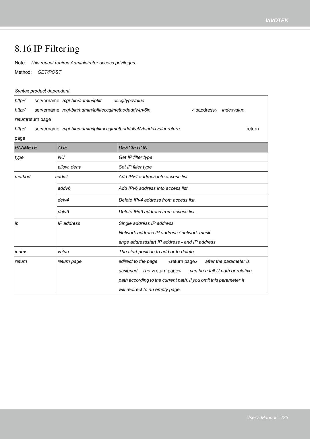 Vivotek FE8181V user manual IP Filtering 