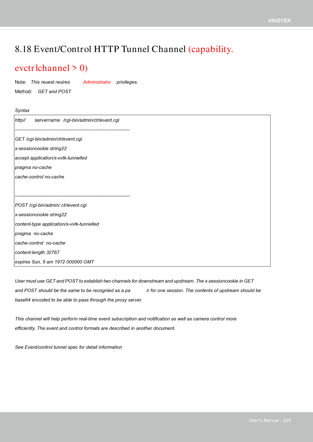 Vivotek FE8181V user manual Event/Control Http Tunnel Channel capability. evctrlchannel 