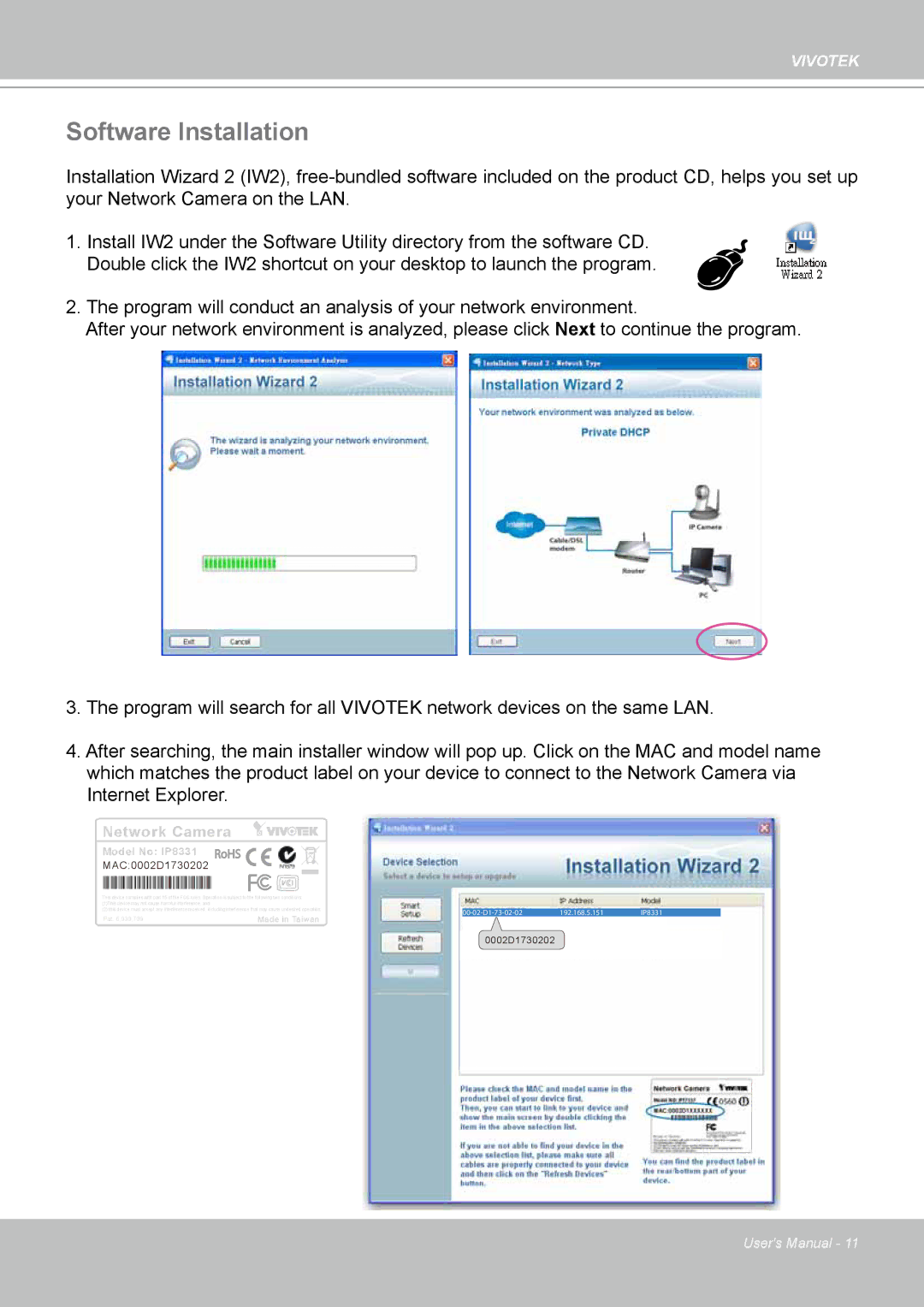 Vivotek H.264 manual Software Installation, Network Camera 