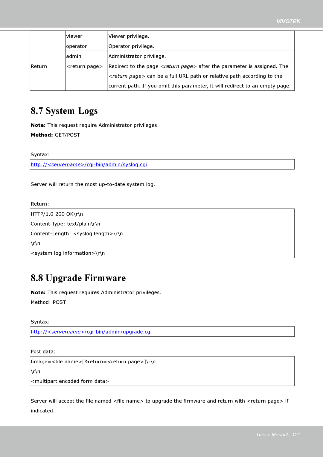 Vivotek H.264 manual System Logs, Upgrade Firmware 