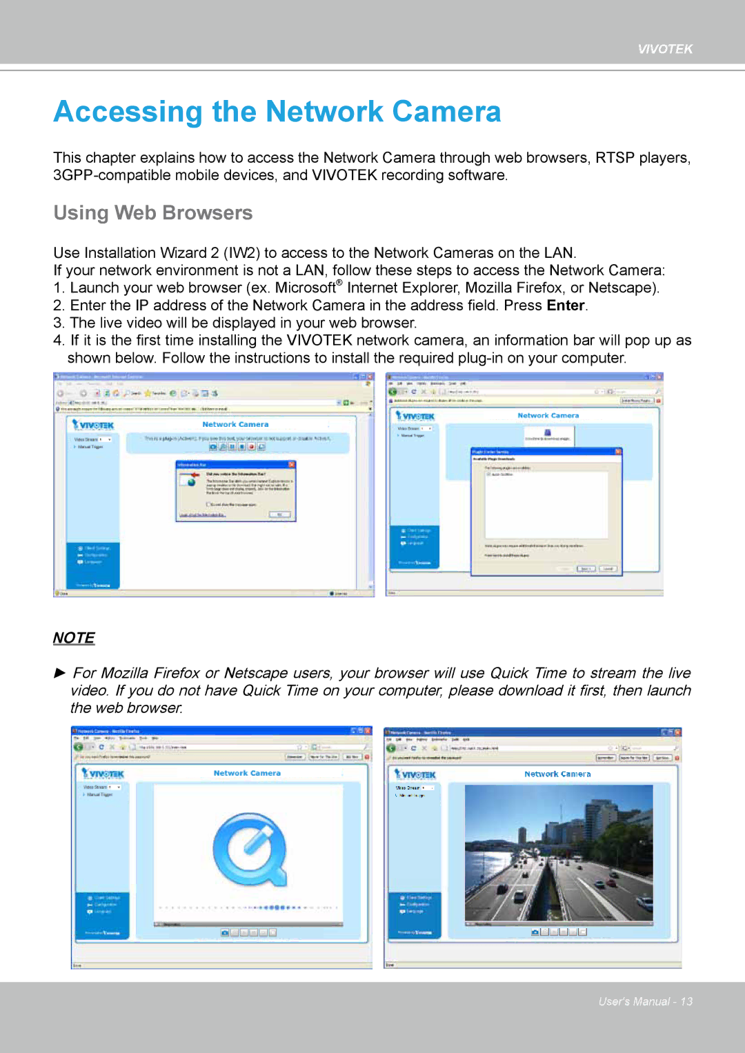 Vivotek H.264 manual Accessing the Network Camera, Using Web Browsers 