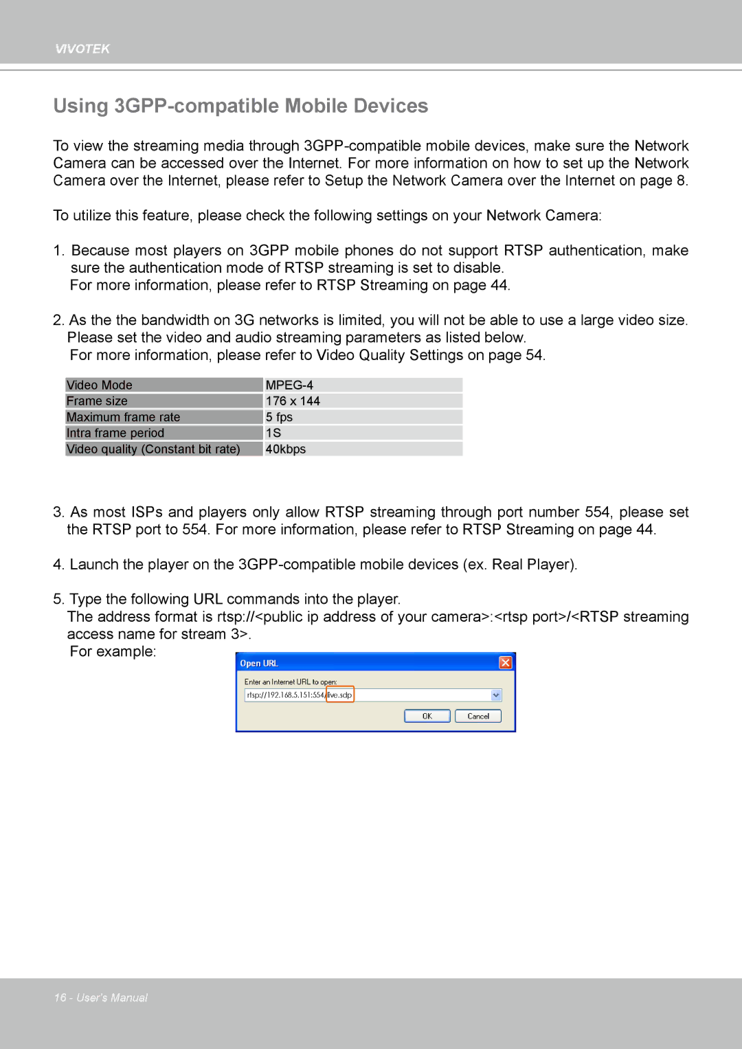 Vivotek H.264 manual Using 3GPP-compatible Mobile Devices, MPEG-4 