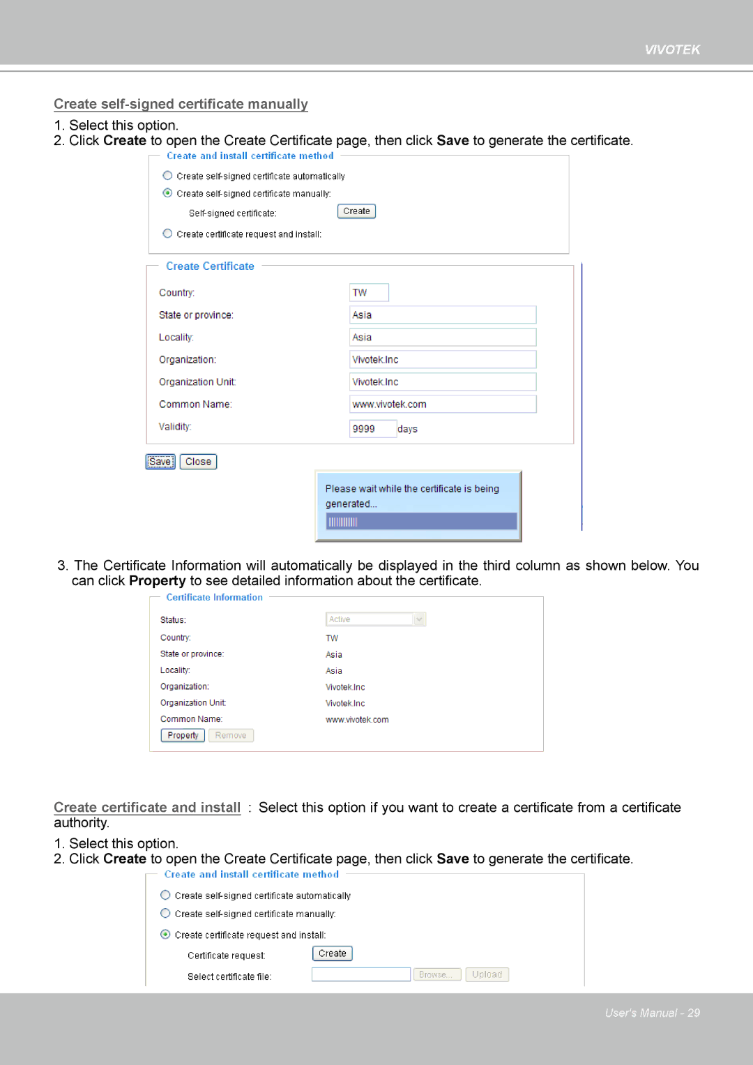 Vivotek H.264 Create self-signed certificate manually 