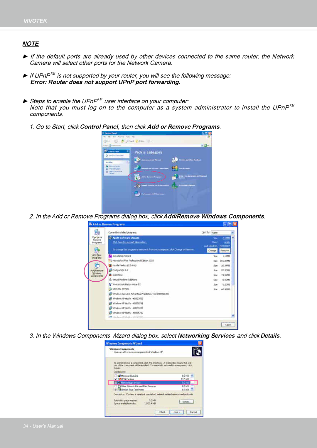 Vivotek H.264 manual Error Router does not support UPnP port forwarding 