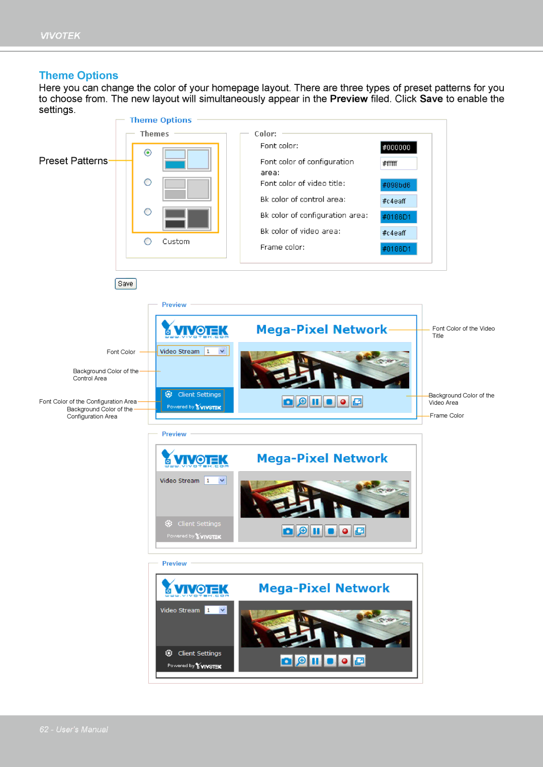 Vivotek H.264 manual Theme Options 