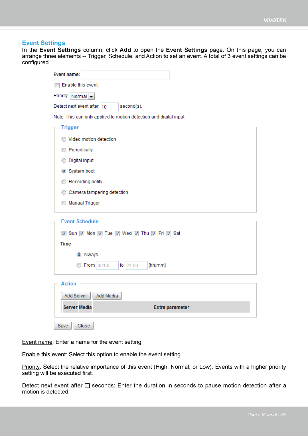 Vivotek H.264 manual Event Settings 