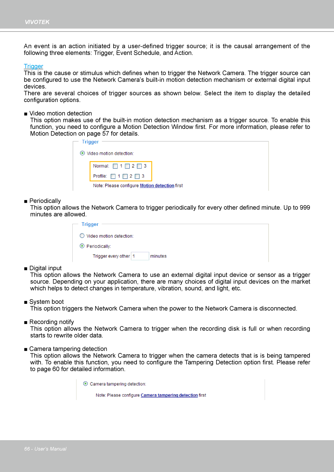 Vivotek H.264 manual Trigger 