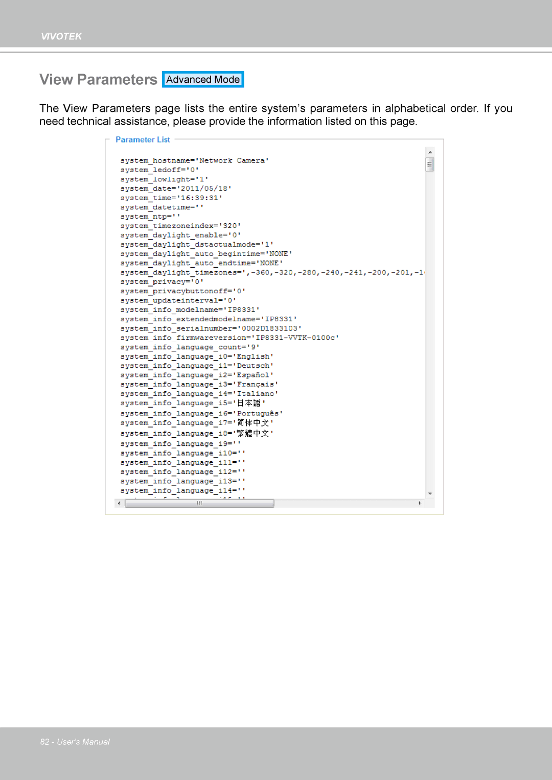 Vivotek H.264 manual View Parameters 