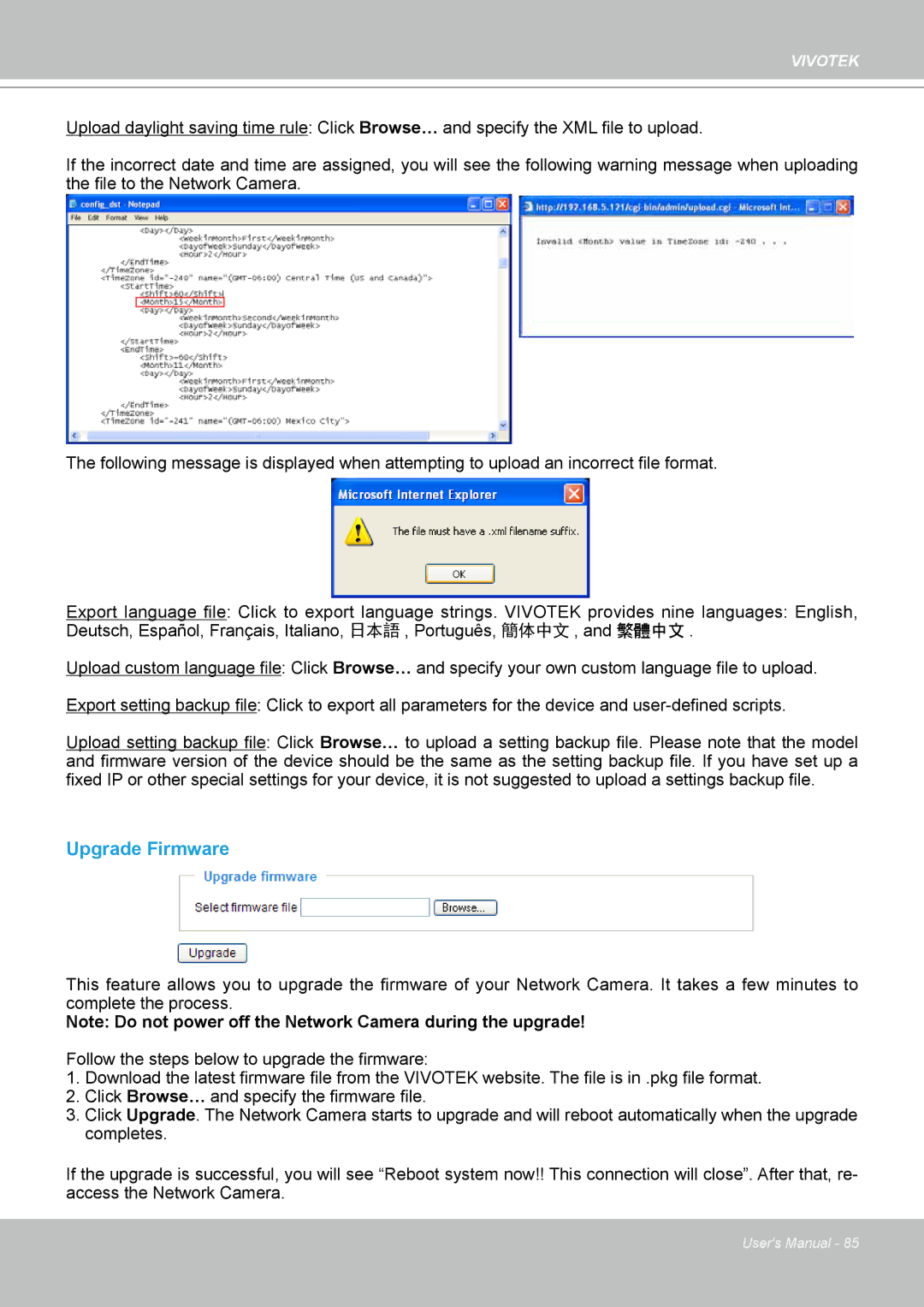 Vivotek H.264 manual Upgrade Firmware 