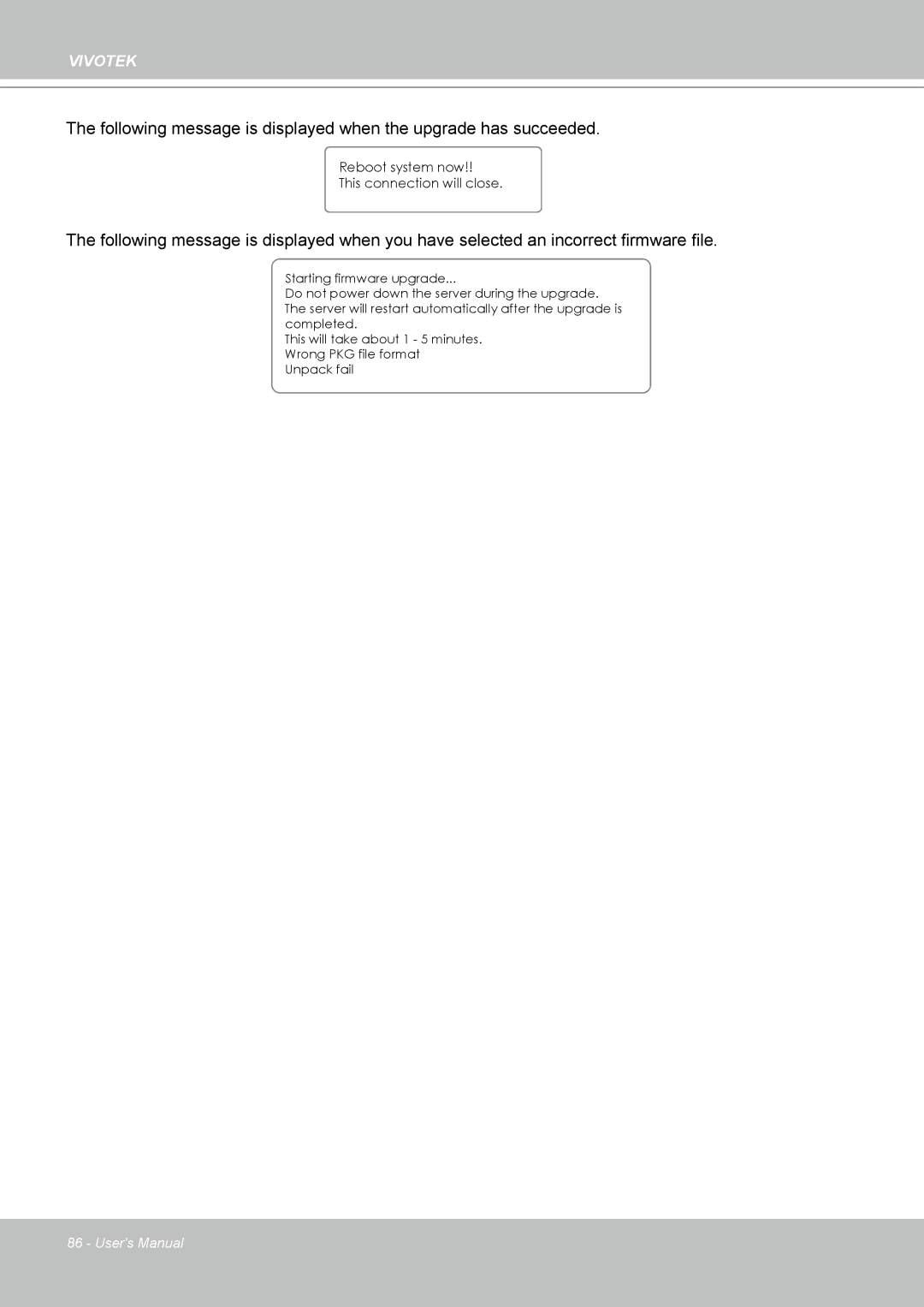 Vivotek H.264 manual Reboot system now This connection will close 