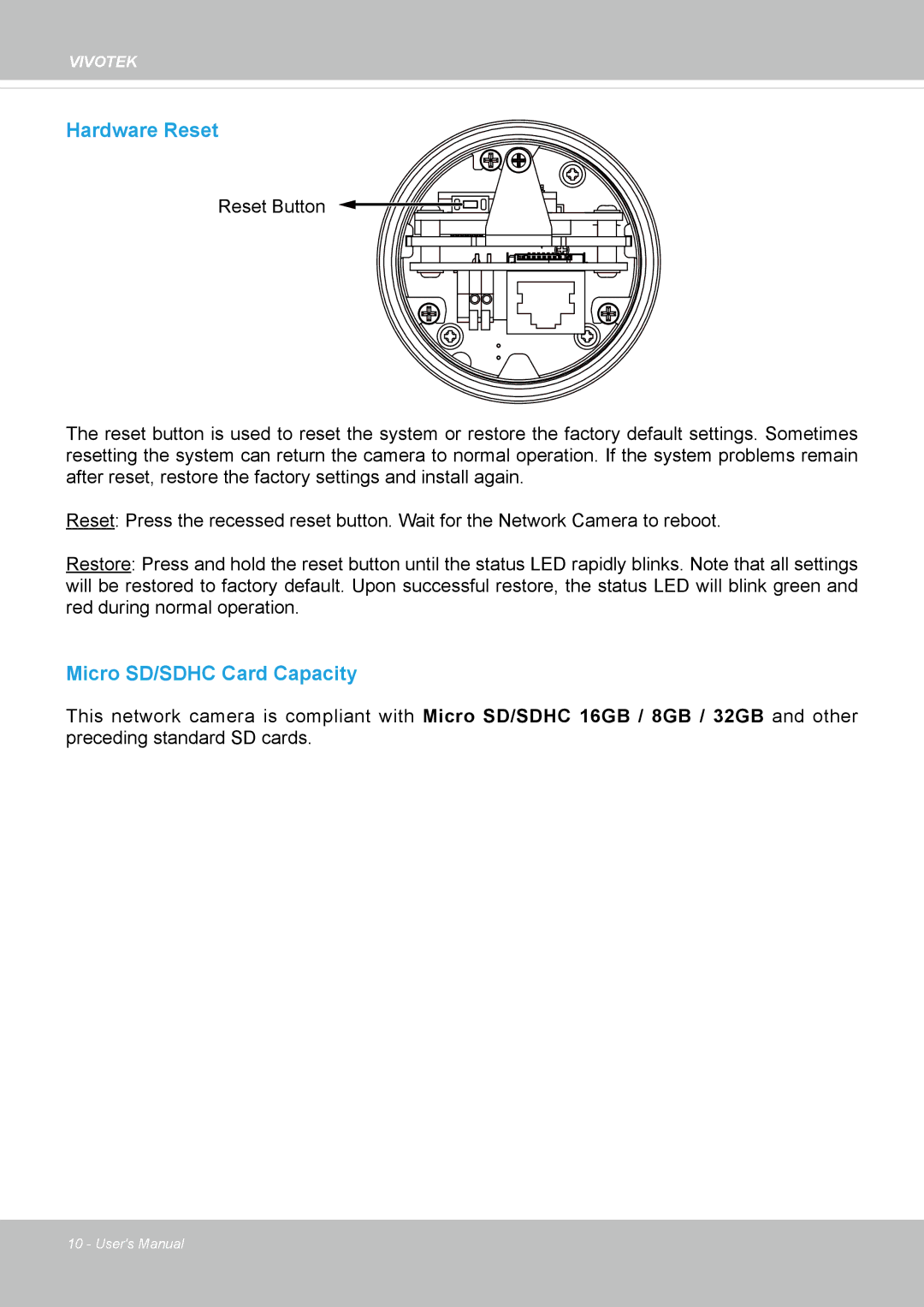 Vivotek IB8354-C user manual Hardware Reset 