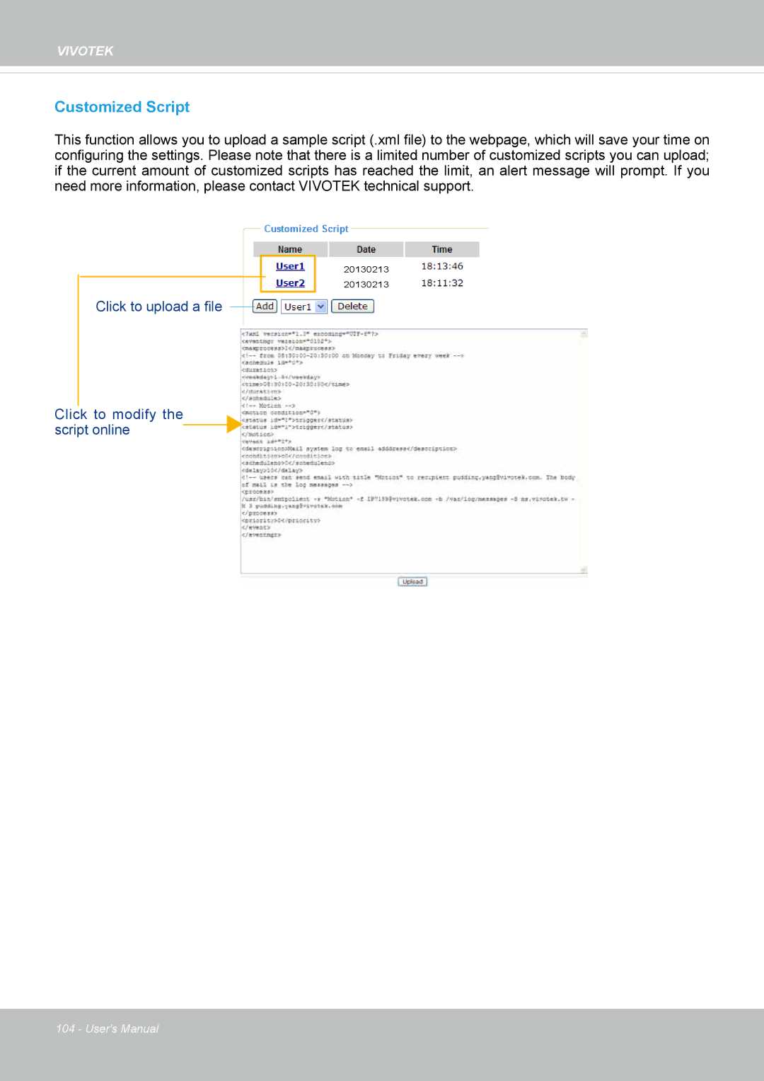 Vivotek IB8354-C user manual Customized Script 