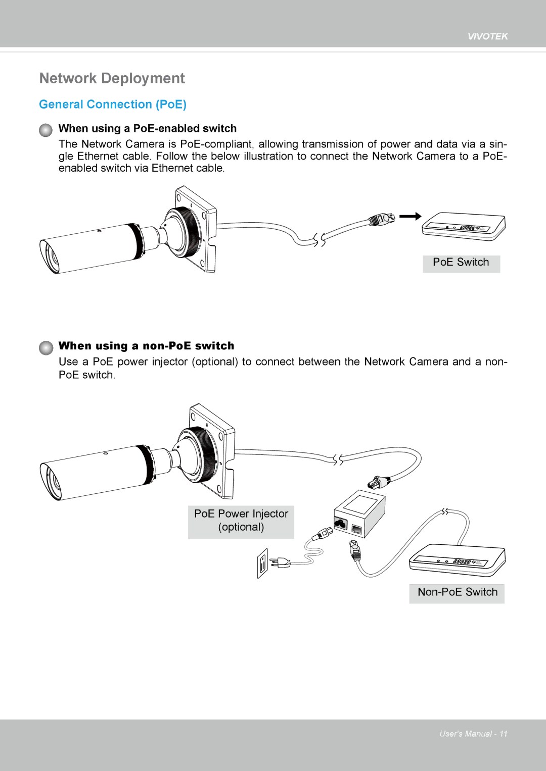 Vivotek IB8354-C user manual Network Deployment, General Connection PoE 