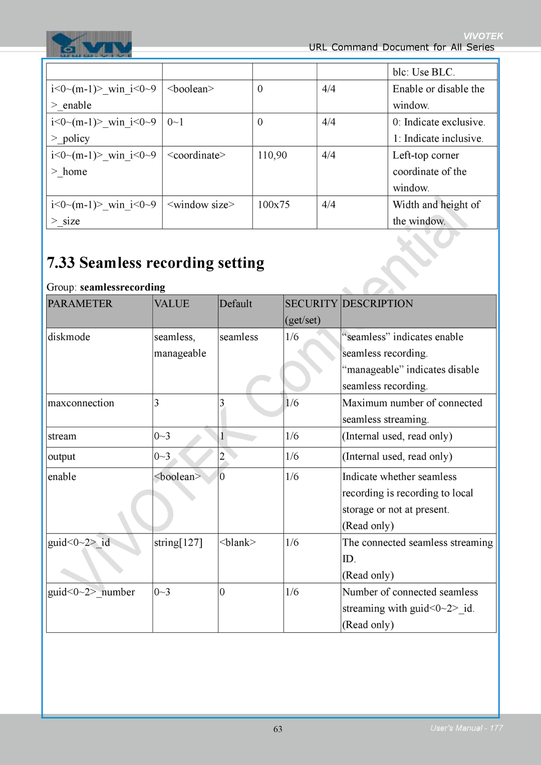 Vivotek IB8354-C user manual Seamless recording setting, Group seamlessrecording, Default 