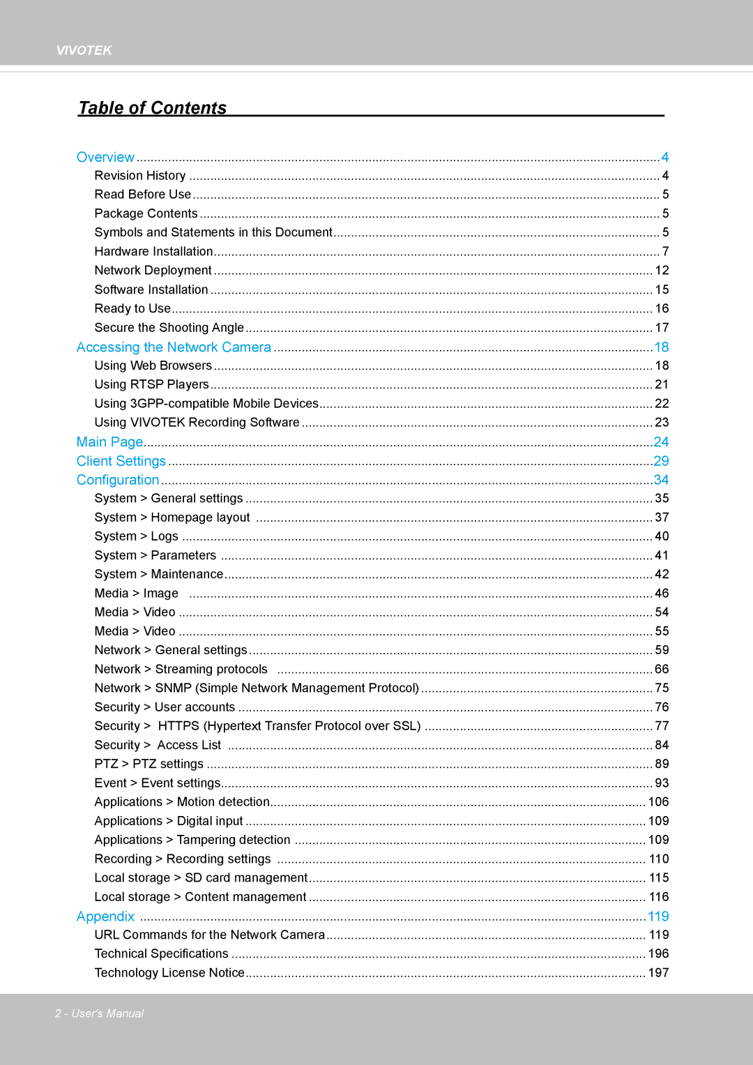 Vivotek IB8354-C user manual Table of Contents 