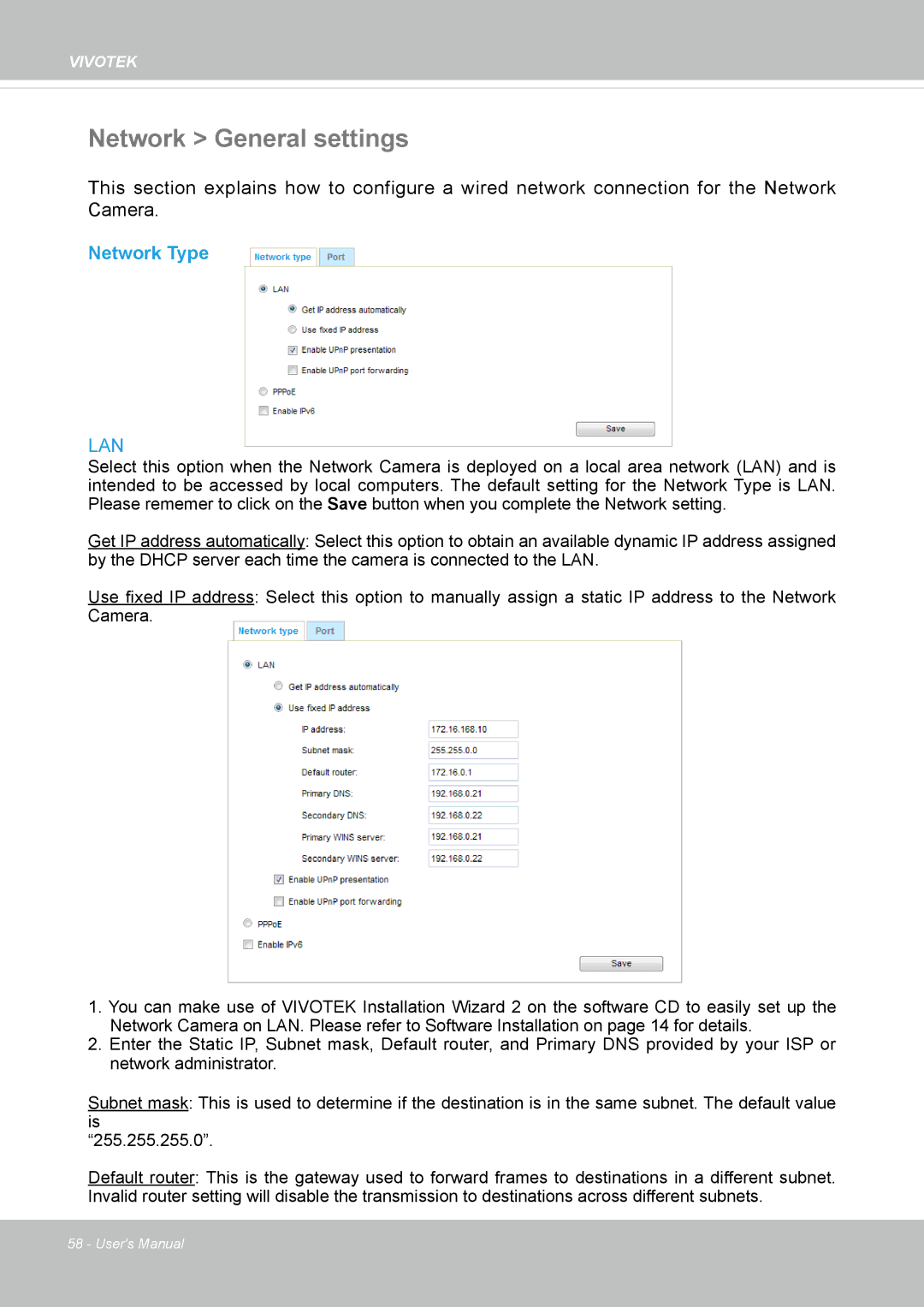 Vivotek IB8354-C user manual Network General settings, Network Type 