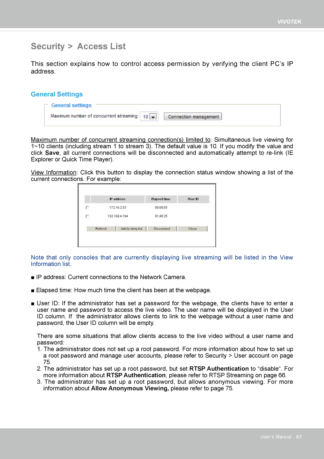 Vivotek IB8354-C user manual Security Access List, General Settings 