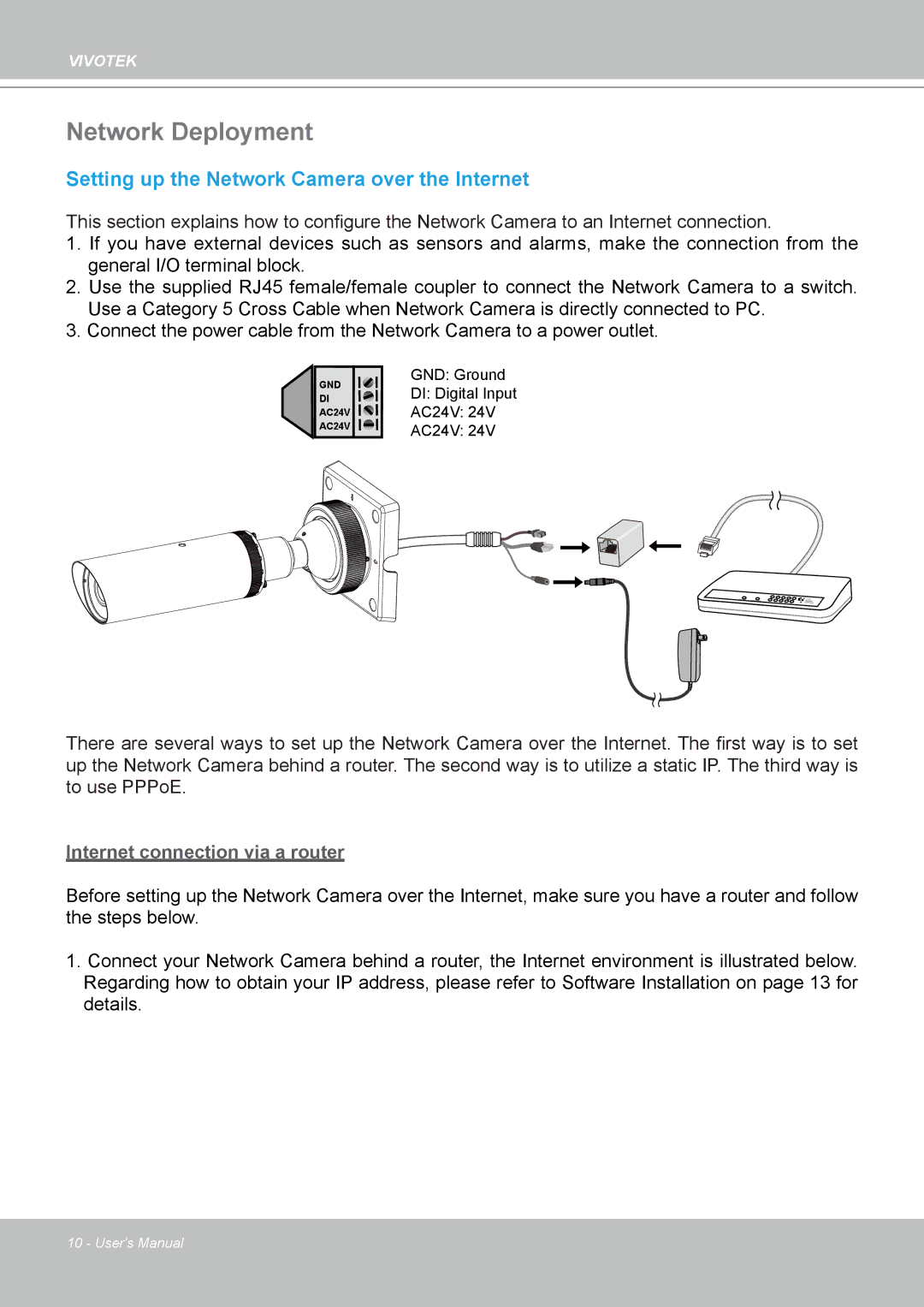 Vivotek IP-8332C user manual Network Deployment, Setting up the Network Camera over the Internet 