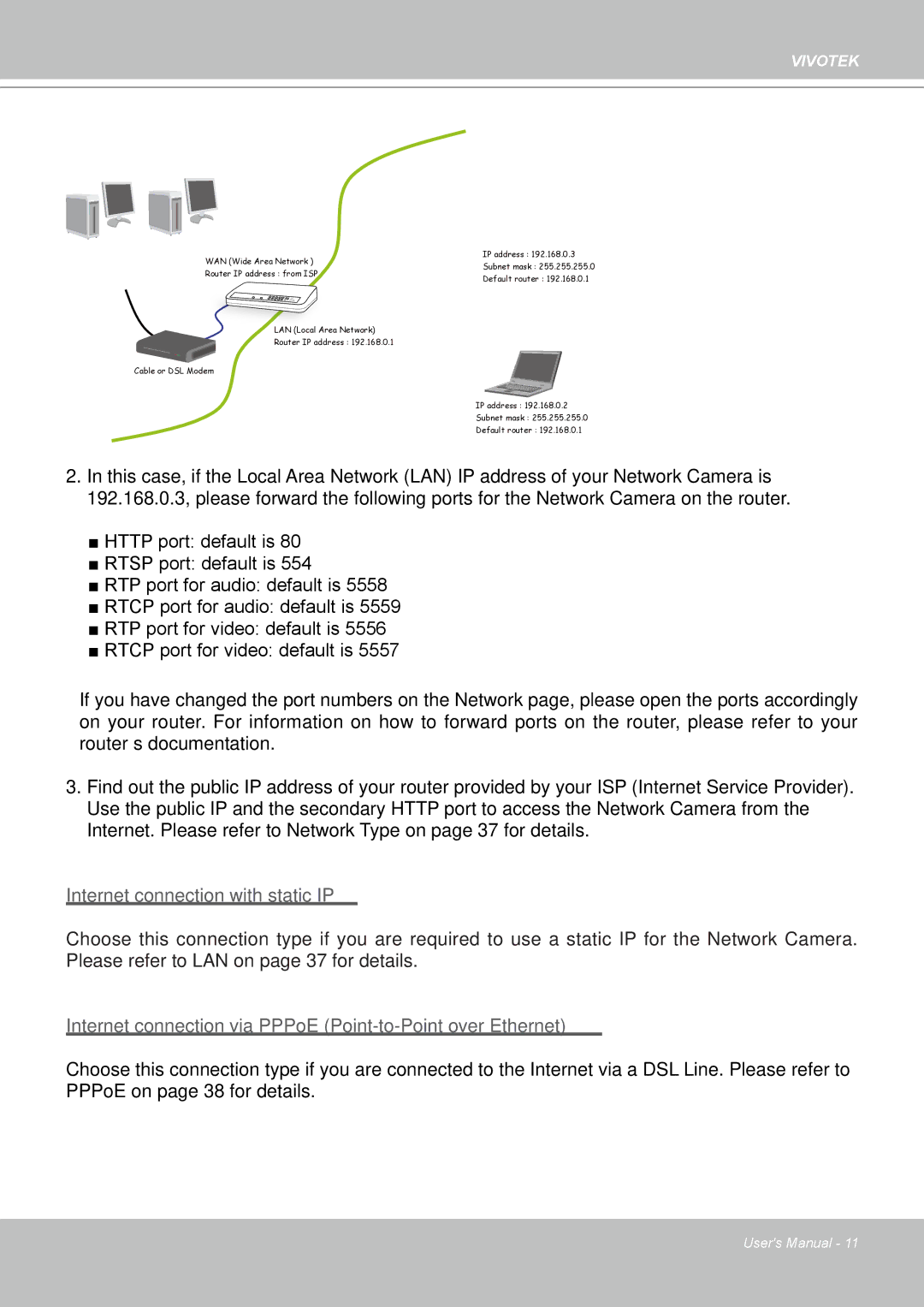 Vivotek IP-8332C user manual Internet connection with static IP 