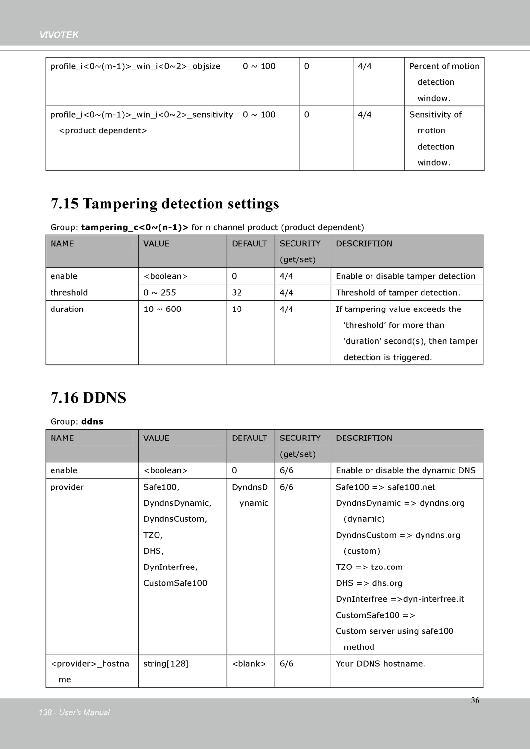 Vivotek IP-8332C user manual Tampering detection settings, Ddns 