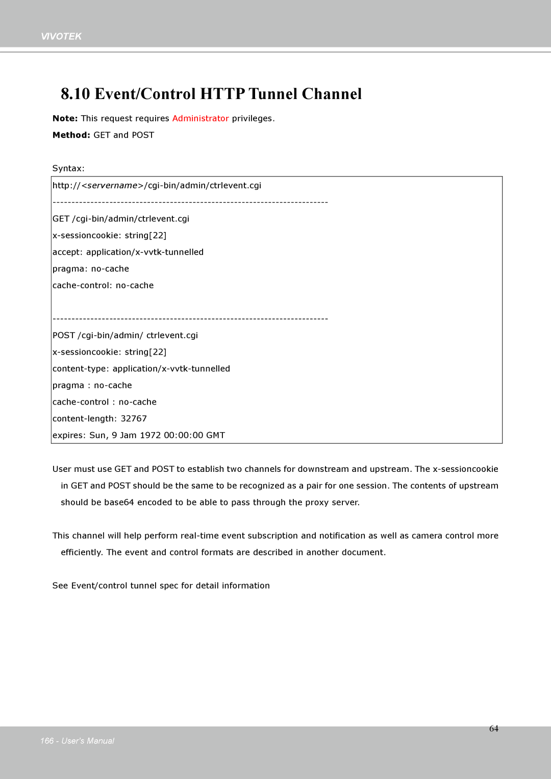 Vivotek IP-8332C user manual Event/Control Http Tunnel Channel 