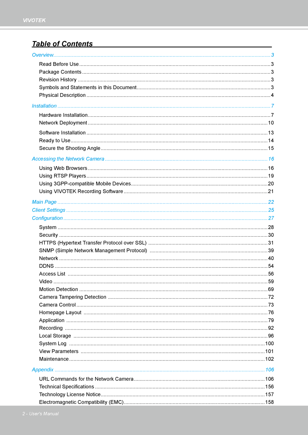 Vivotek IP-8332C user manual Table of Contents 