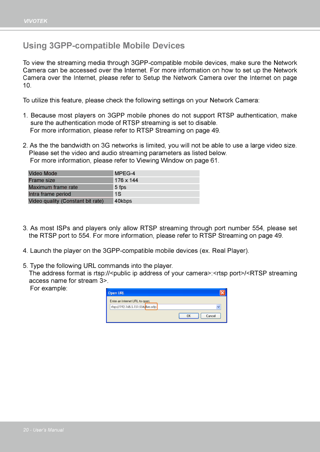 Vivotek IP-8332C user manual Using 3GPP-compatible Mobile Devices, MPEG-4 