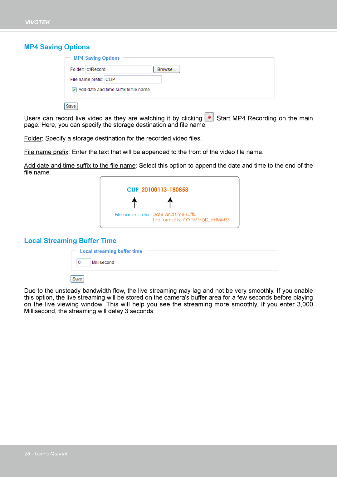 Vivotek IP-8332C user manual MP4 Saving Options 