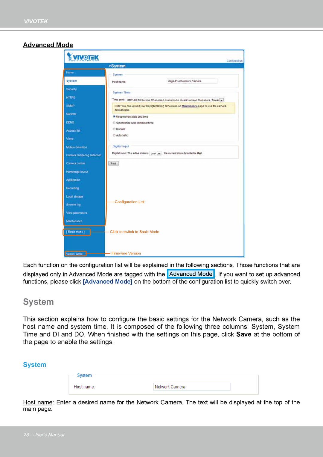 Vivotek IP-8332C user manual System 