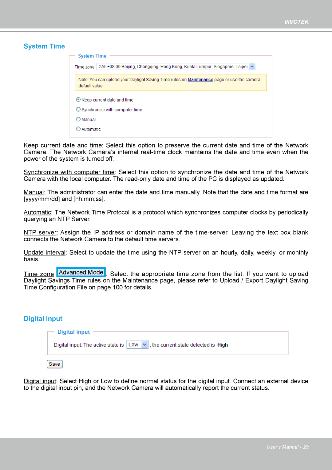 Vivotek IP-8332C user manual System Time, Digital Input 