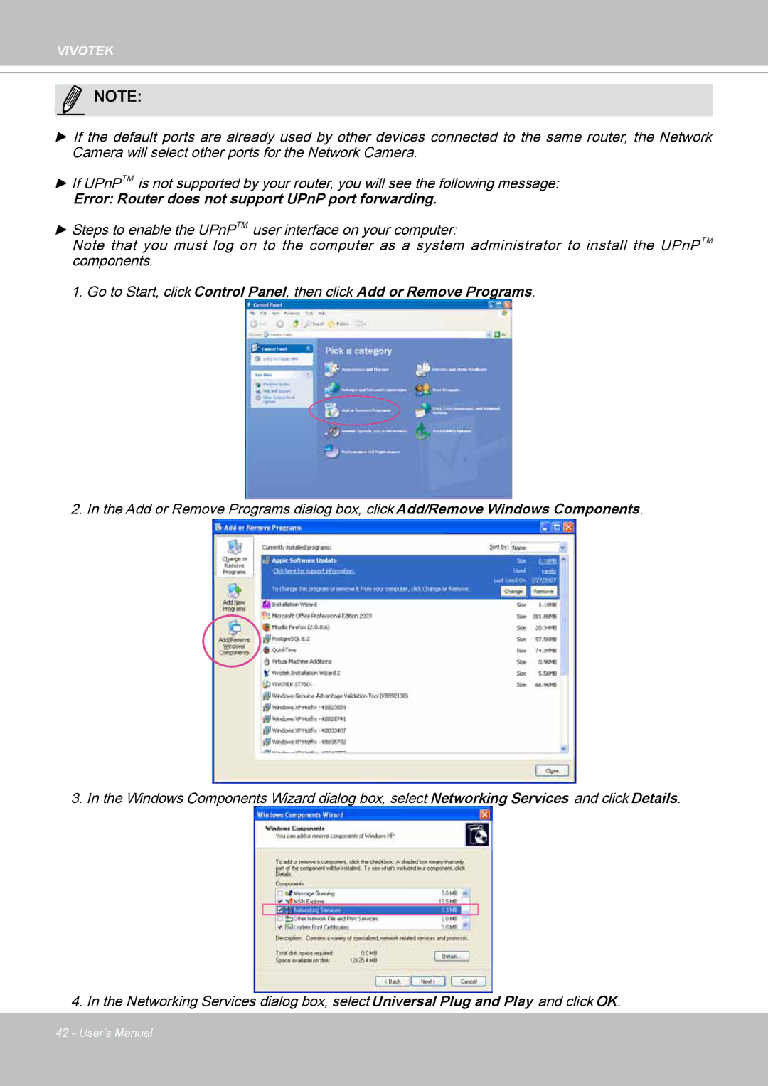 Vivotek IP-8332C user manual Error Router does not support UPnP port forwarding 