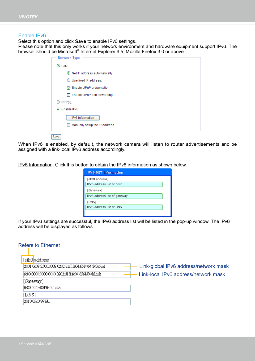 Vivotek IP-8332C user manual Enable IPv6 