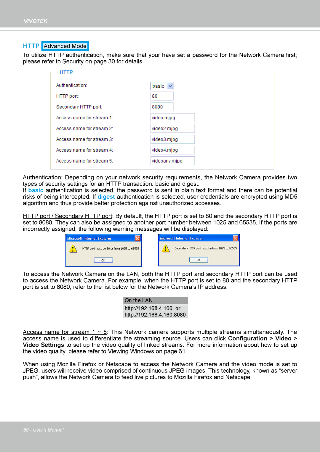 Vivotek IP-8332C user manual Http 