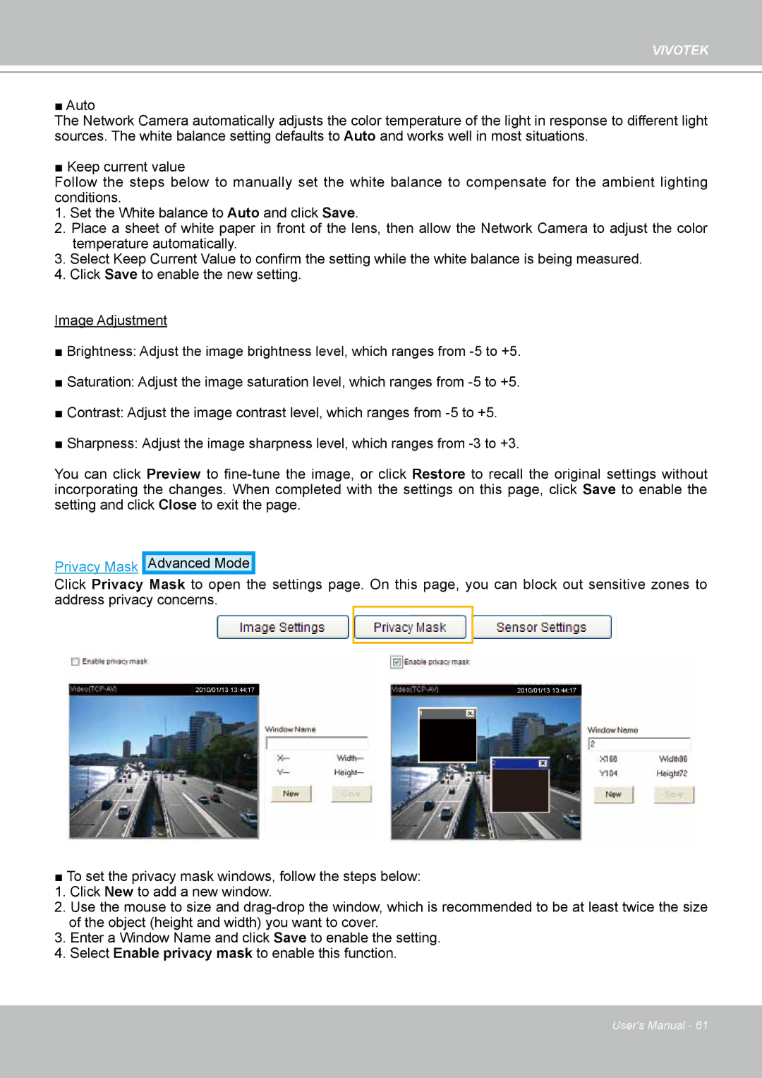 Vivotek IP-8332C user manual Privacy Mask 