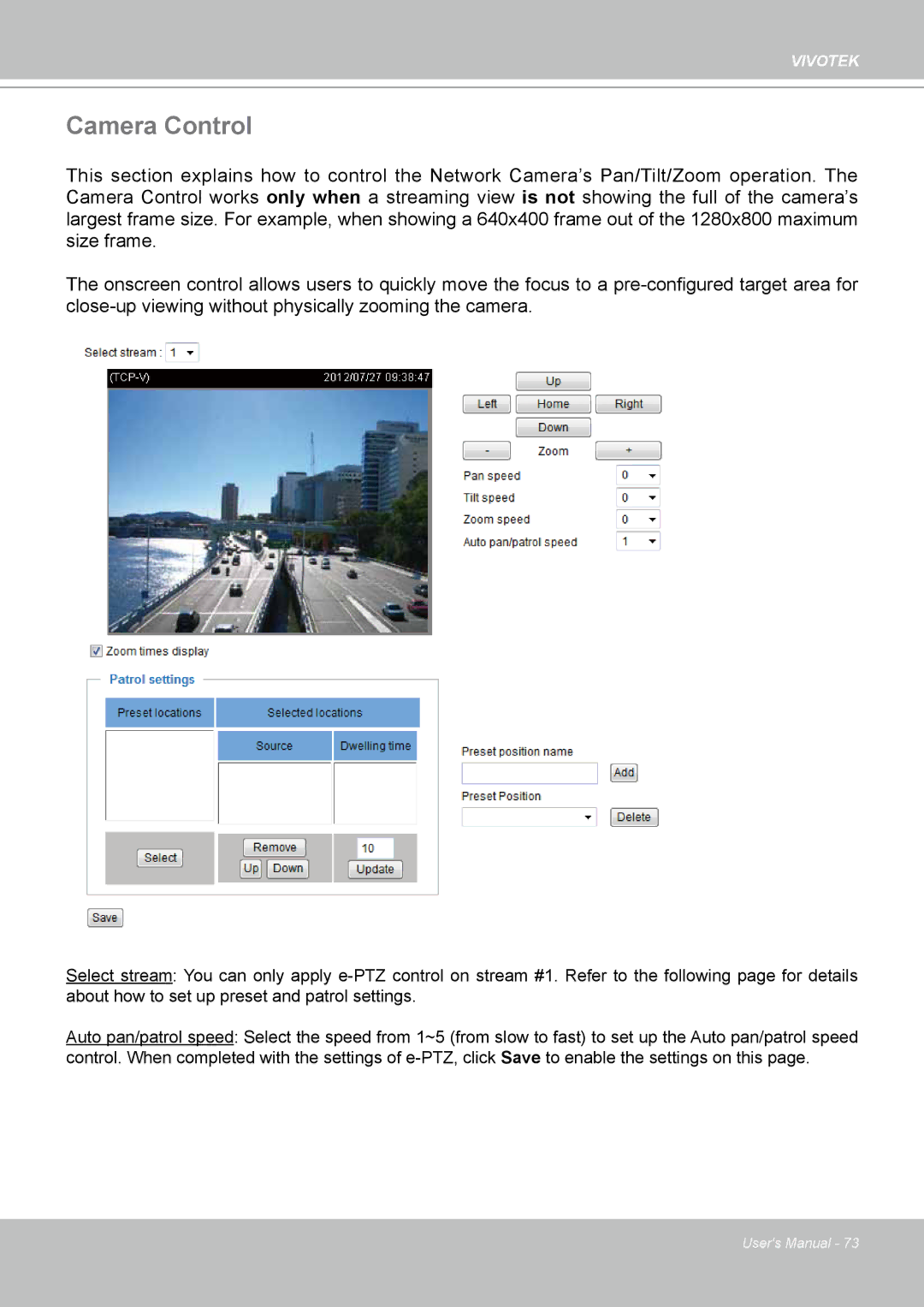 Vivotek IP-8332C user manual Camera Control 