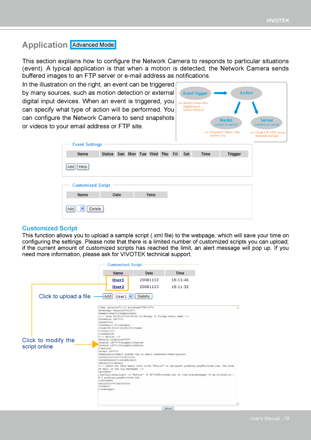 Vivotek IP-8332C user manual Application, Customized Script 