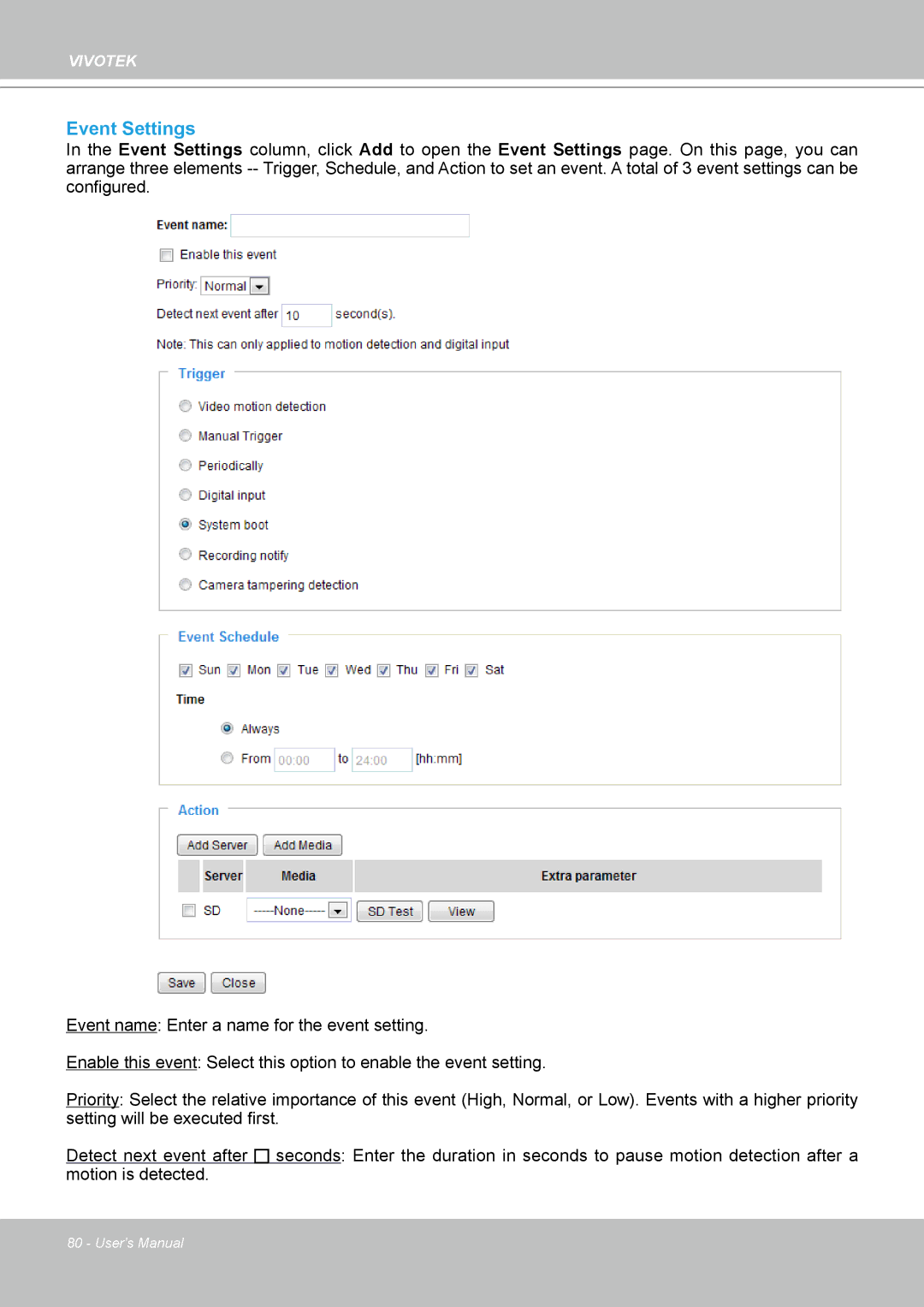 Vivotek IP-8332C user manual Event Settings 