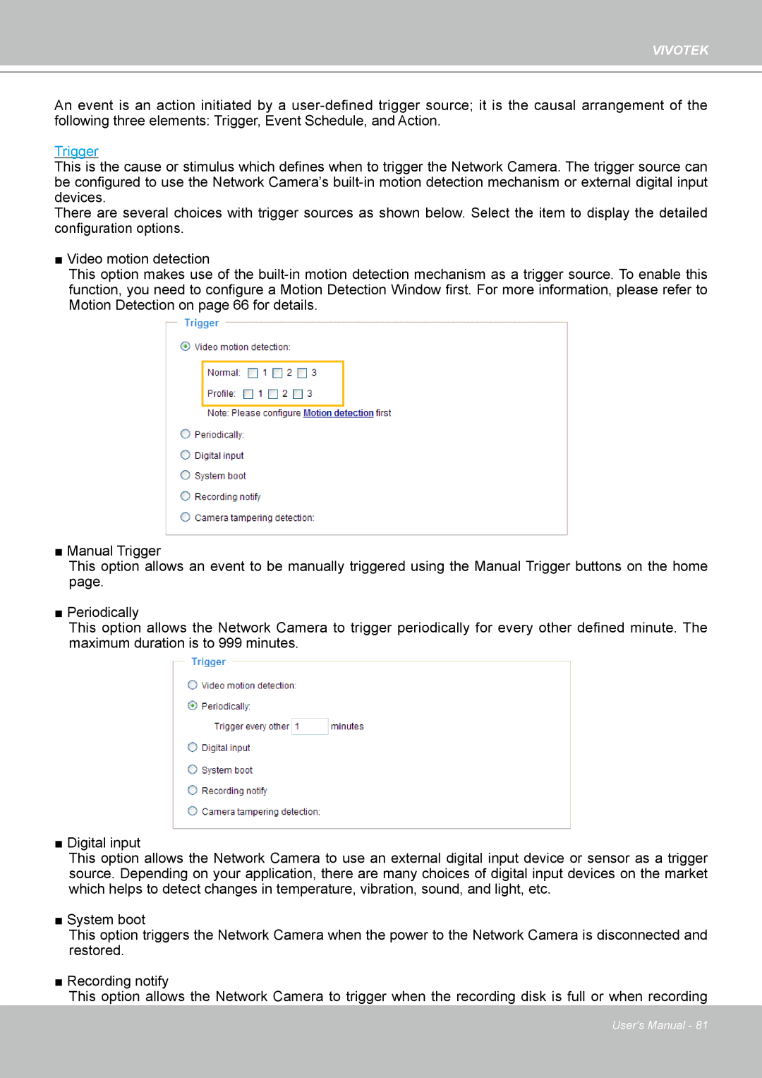 Vivotek IP-8332C user manual Trigger 