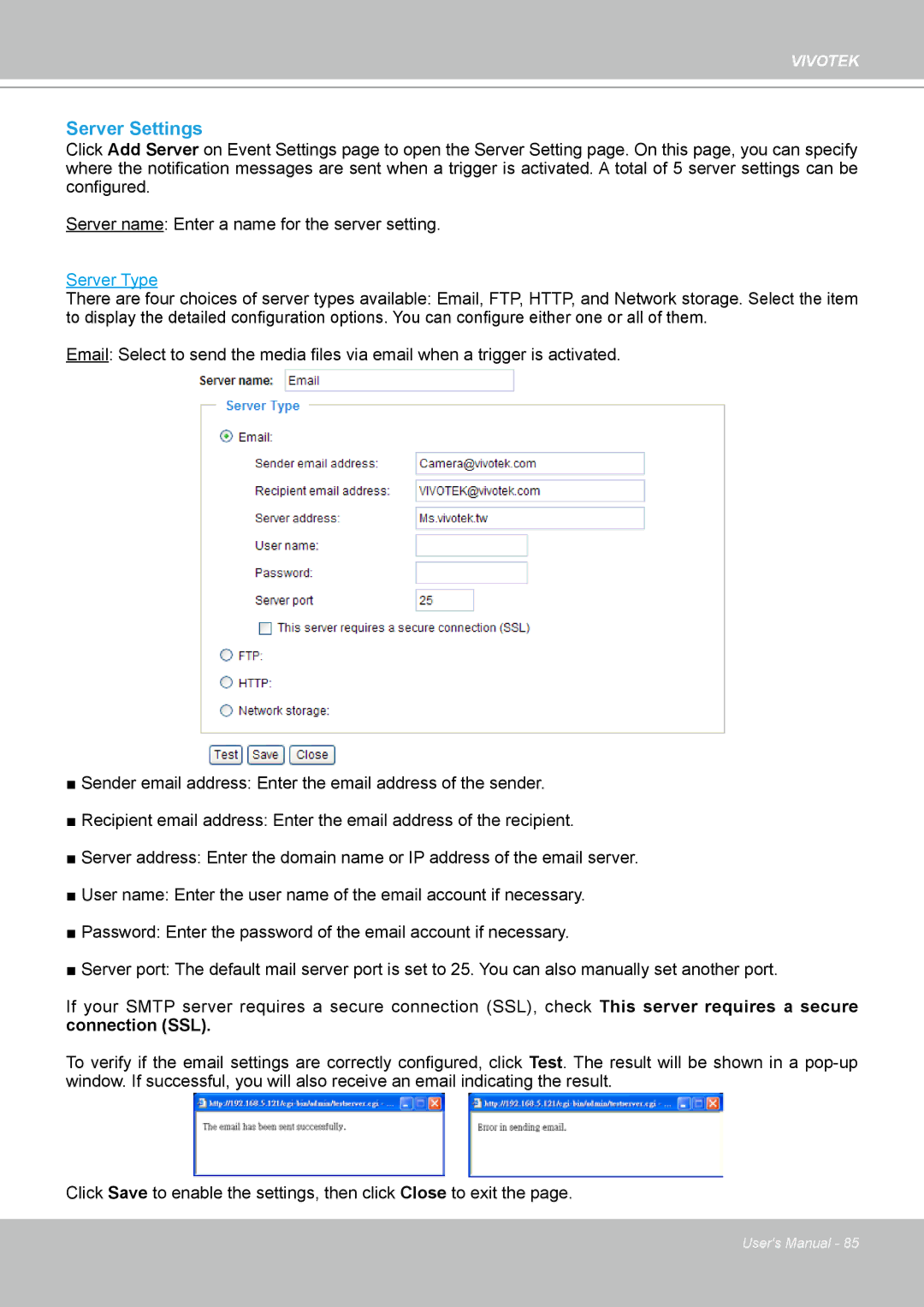 Vivotek IP-8332C user manual Server Settings, Server Type 