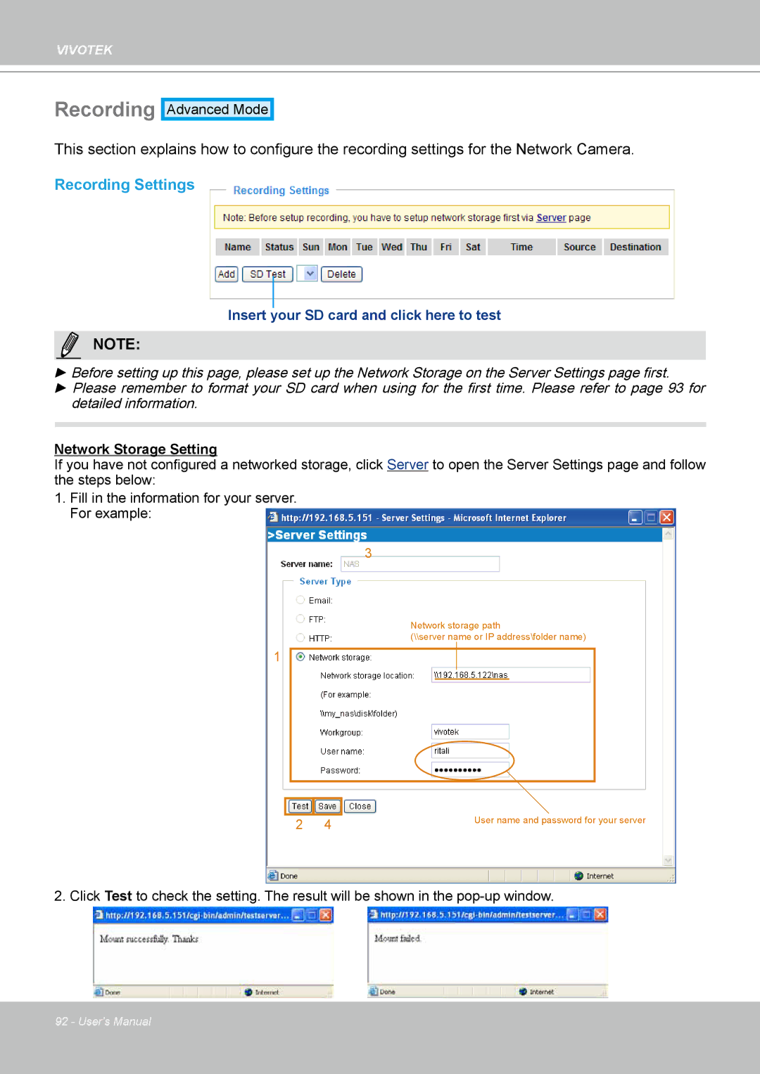 Vivotek IP-8332C user manual Recording Settings 