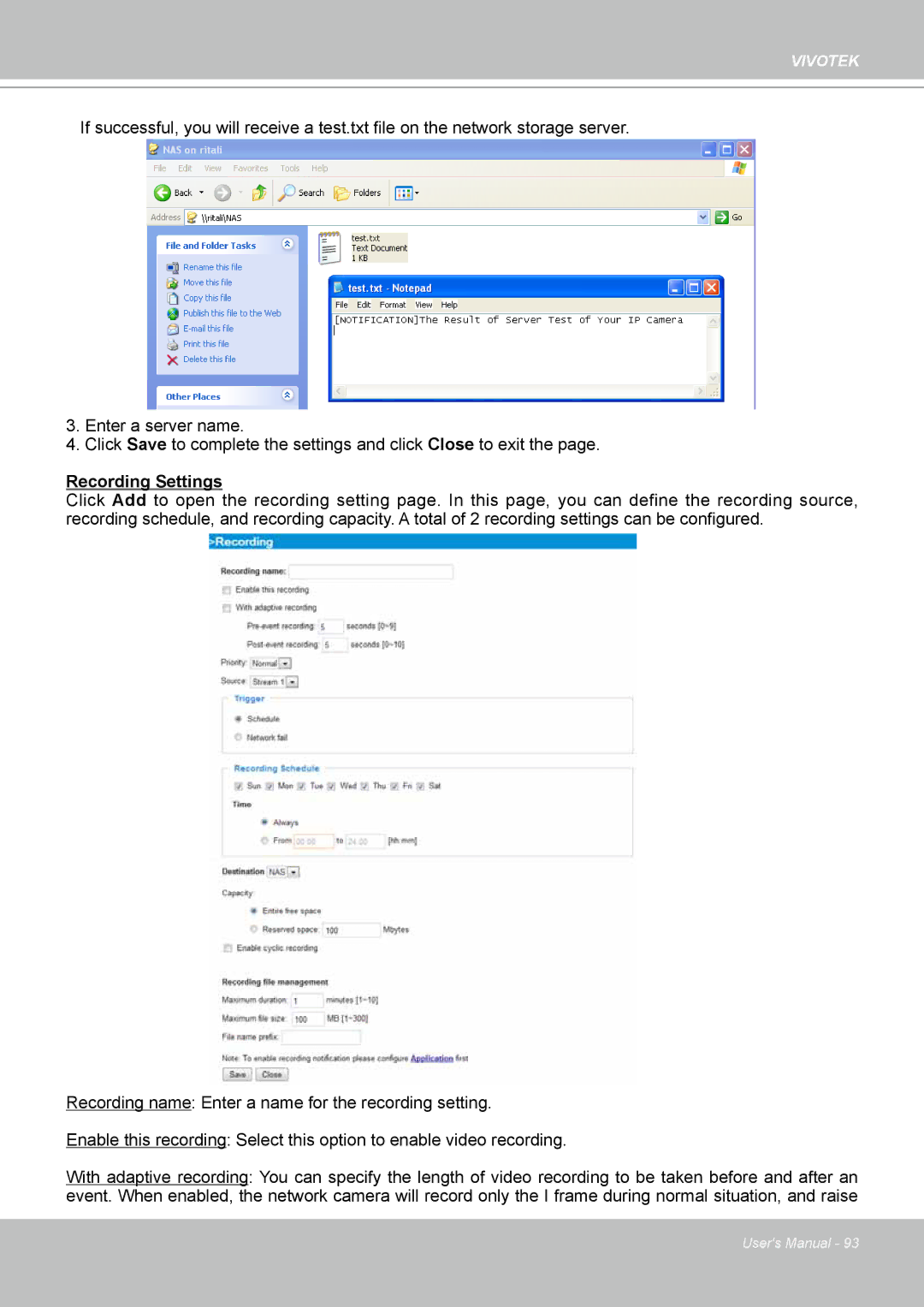 Vivotek IP-8332C user manual Recording Settings 