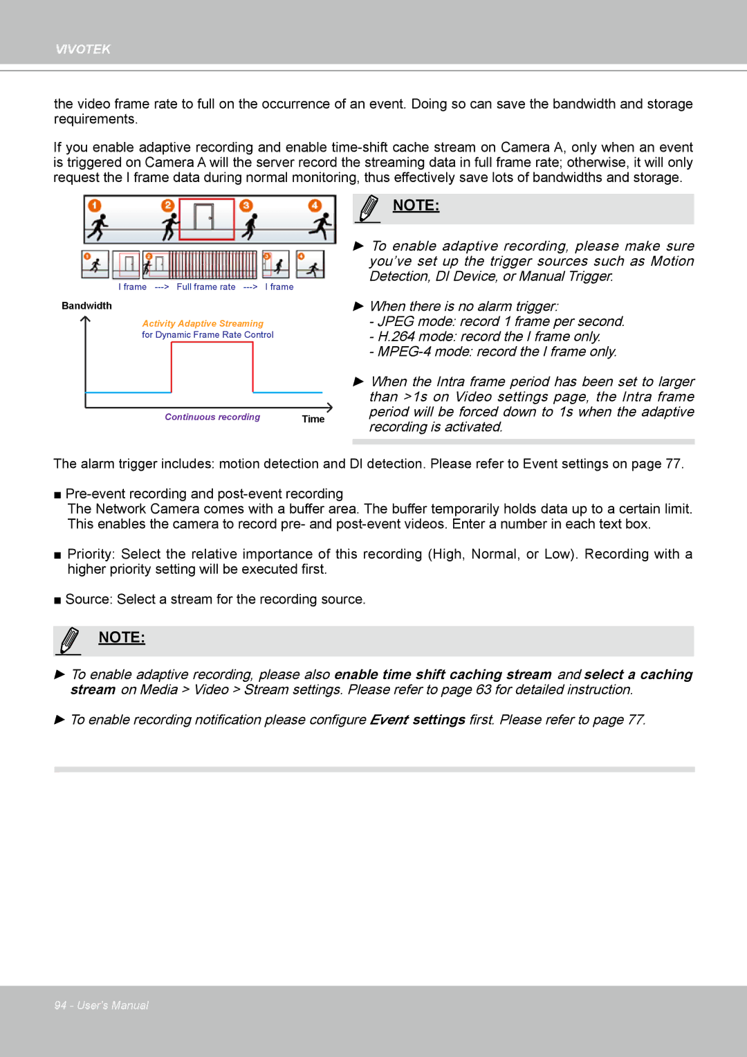 Vivotek IP-8332C user manual Continuous recording 