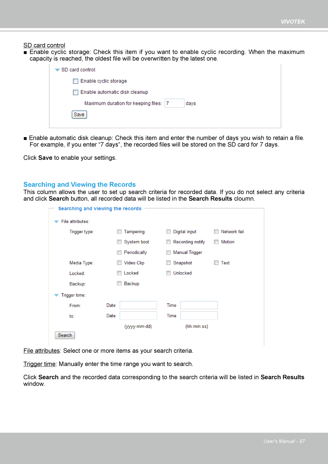 Vivotek IP-8332C user manual Searching and Viewing the Records 