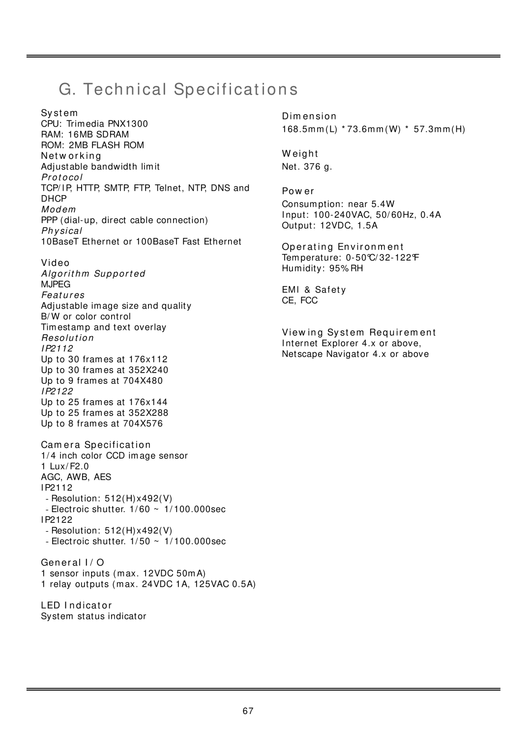 Vivotek IP2112, IP2122 manual Technical Specifications, Networking 