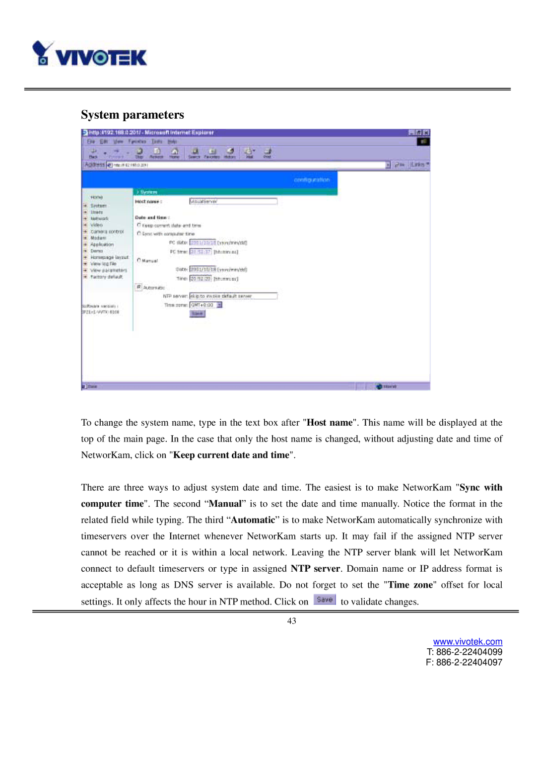 Vivotek IP2121, IP2111 user manual System parameters 