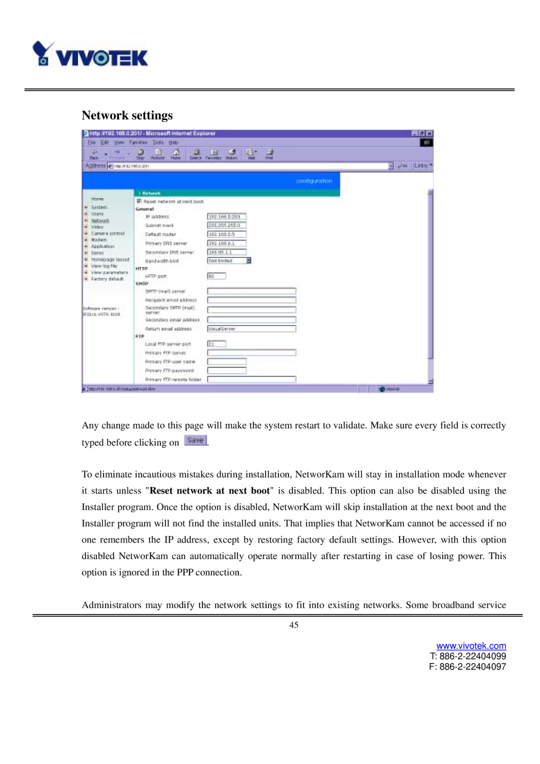 Vivotek IP2121, IP2111 user manual Network settings 