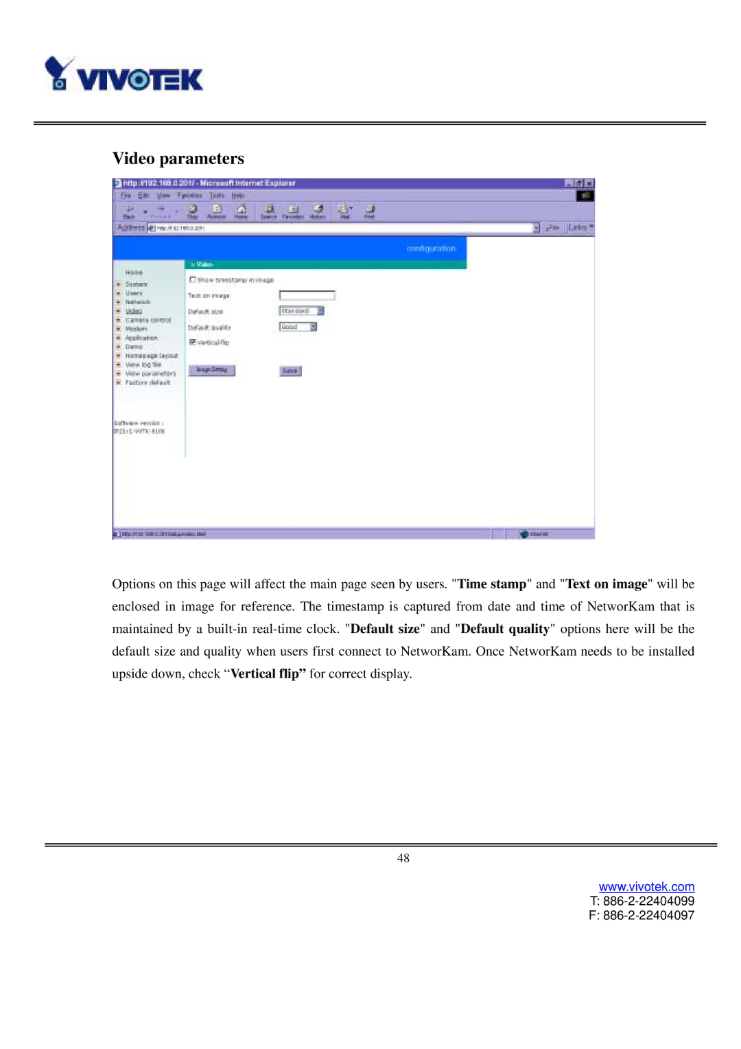 Vivotek IP2111, IP2121 user manual Video parameters 