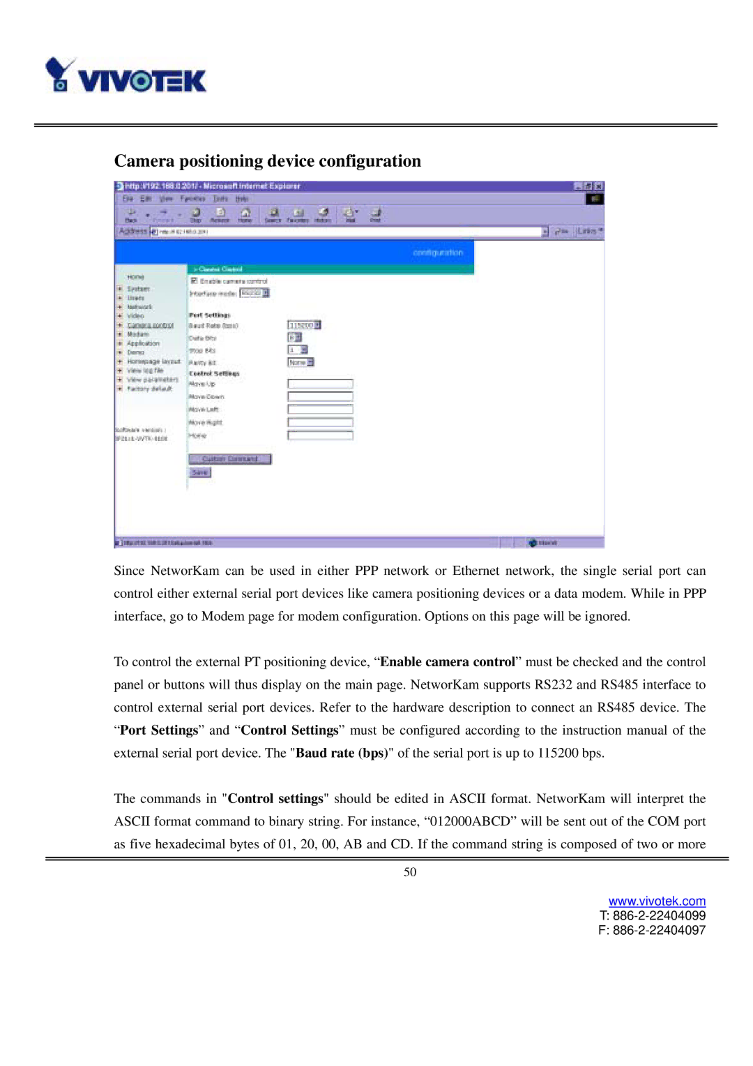 Vivotek IP2111, IP2121 user manual Camera positioning device configuration 