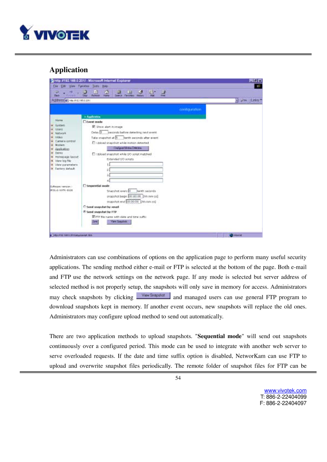 Vivotek IP2111, IP2121 user manual Application 